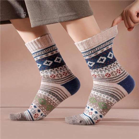 Wool Socks for Women - 5 Pairs Soft Cozy Knit Womens Wool Socks, Winter Warm - Picture 5 of 7